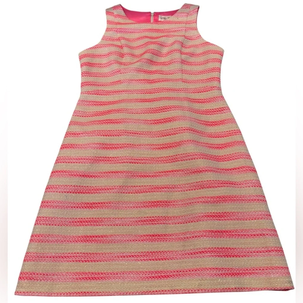 Eliza J Women's Dress‎ Pink/Cream Tweed Striped Metallic Size 10 - Picture 2 of 9